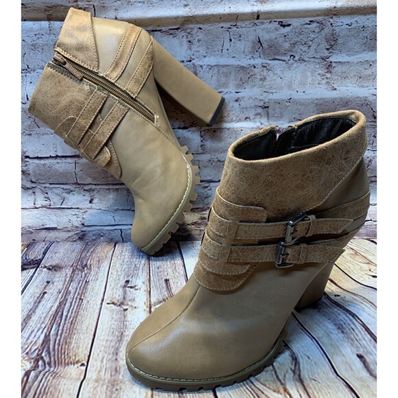 MICHAEL ANTONIO Women’s Chunky Heel Double Buckle Beige Ankle boots Size 10 US - Picture 4 of 11